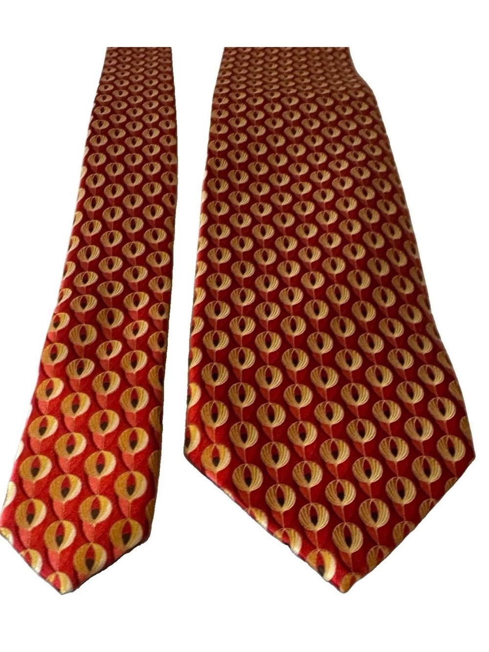 Ermenegildo Zegna Red Silk Tie with Gold Geometric Motif